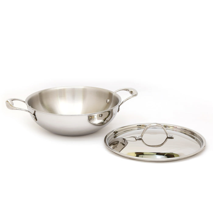 Coconut Stainless Steel Triply Kadai with lid | Heat resistant handles- Gas and Induction stove compactible | Even heat distribution