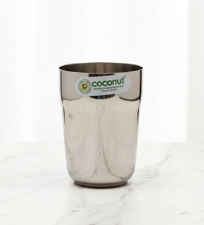 Coconut Stainless Steel Water Glass Set of 6 (270ml Each) | Heavy Gauge Food Grade Steel Drinking Tumbler | Mirror Finish Water Glass for Water, Juice, Lemonade, Milk & Beverages | Durable Kitchen Essential | Rust Proof | Model - B32 Metro.