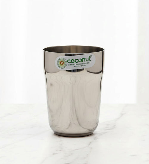 Coconut Stainless Steel Water Glass Set of 6 (270ml Each) | Heavy Gauge Food Grade Steel Drinking Tumbler | Mirror Finish Water Glass for Water, Juice, Lemonade, Milk & Beverages | Durable Kitchen Essential | Rust Proof | Model - B32 Metro.