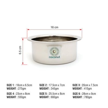 Coconut Stainless Steel(Heavy Guage) Nano Tope for Cook n Serve