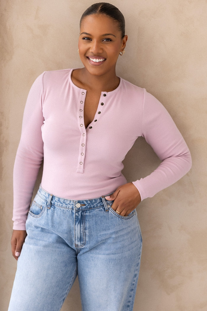 Comfort Rib Henley Long Sleeve - Aura