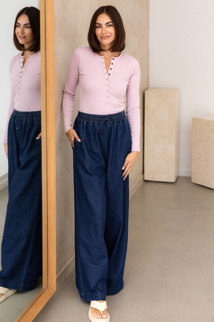 Comfort Rib Henley Long Sleeve - Aura