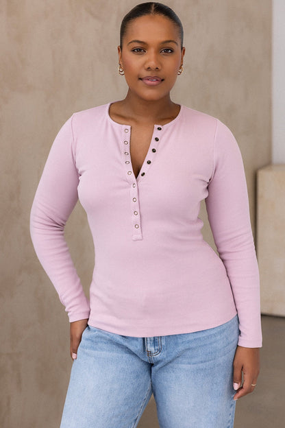 Comfort Rib Henley Long Sleeve - Aura