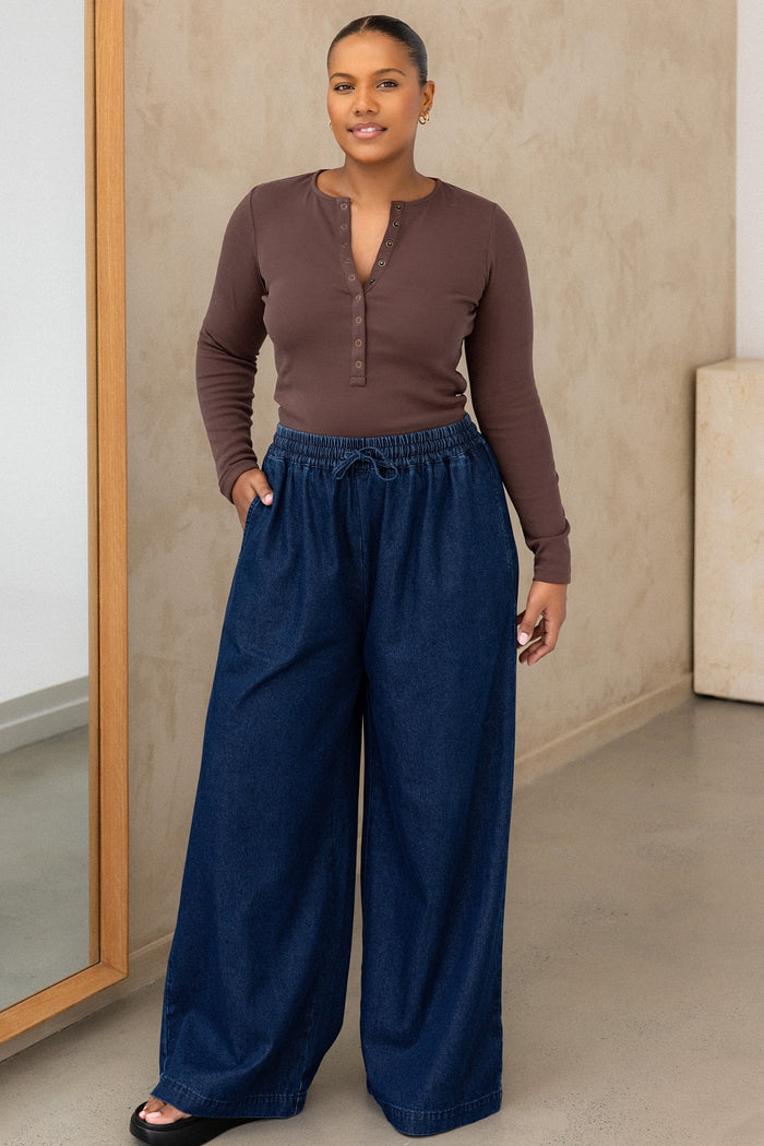 Comfort Rib Henley Long Sleeve - Truffle