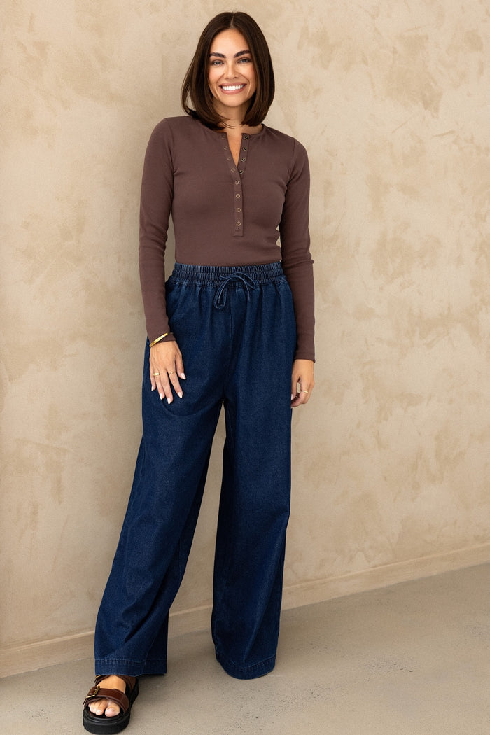 Comfort Rib Henley Long Sleeve - Truffle
