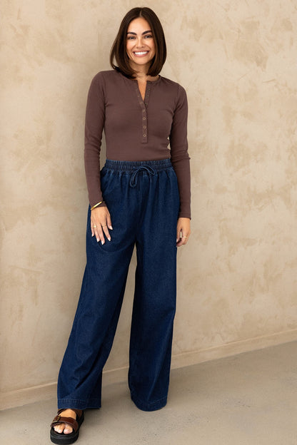Comfort Rib Henley Long Sleeve - Truffle