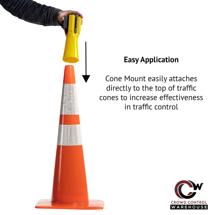 Cone - Mounted Retractable Belt Barrier, 9 Ft. - Trafford Industrial - Crowd Control Warehouse