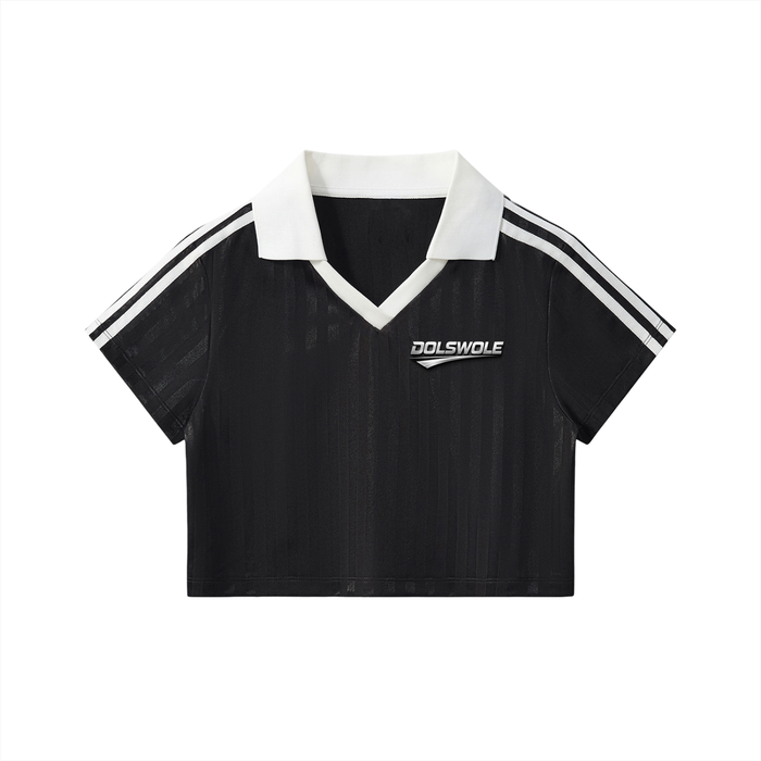 Contrast Collar Striped Cropped Jersey