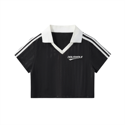 Contrast Collar Striped Cropped Jersey