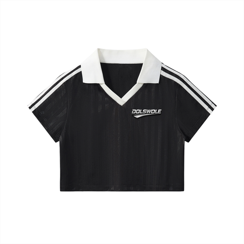 Contrast Collar Striped Cropped Jersey