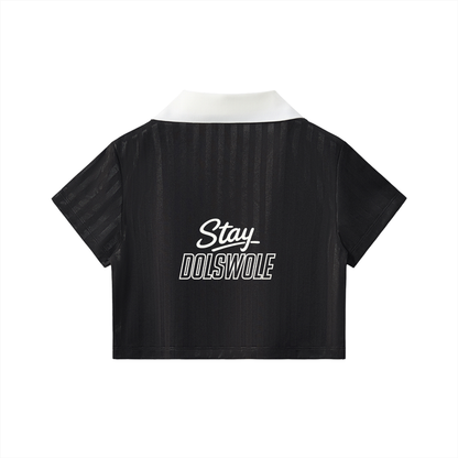 Contrast Collar Striped Cropped Jersey