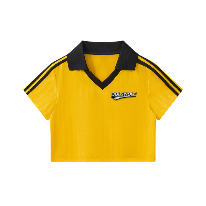 Contrast Collar Striped Cropped Jersey