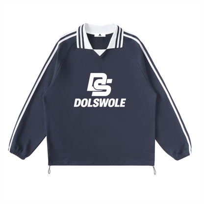 Contrast Striped Lapel Collar Sweatshirt