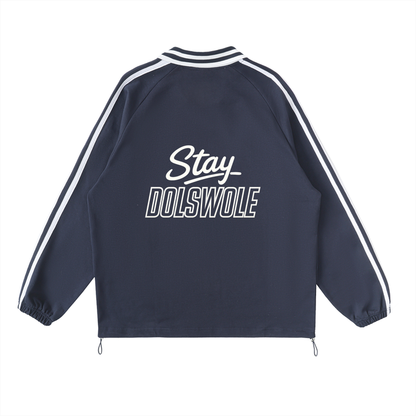 Contrast Striped Lapel Collar Sweatshirt