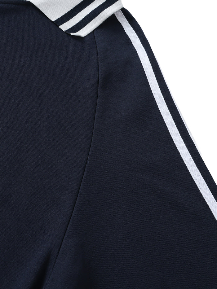 Contrast Striped Lapel Collar Sweatshirt