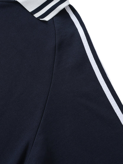 Contrast Striped Lapel Collar Sweatshirt