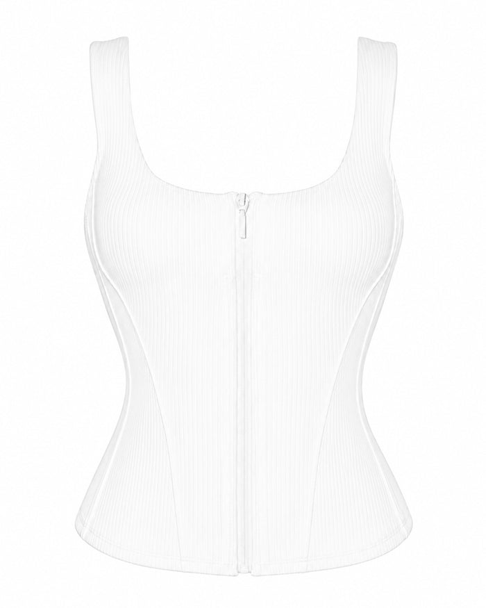 Corsety Scoop Neck Tank - Rib White