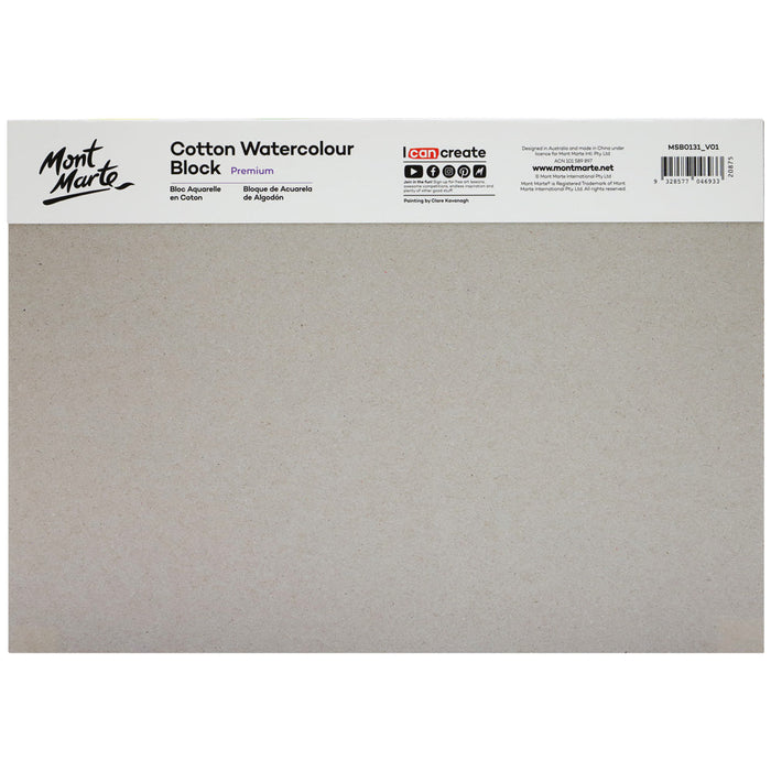 Cotton Watercolour Paper Block Premium 300gsm A4 (11.7 x 8.3in) 12 Sheet