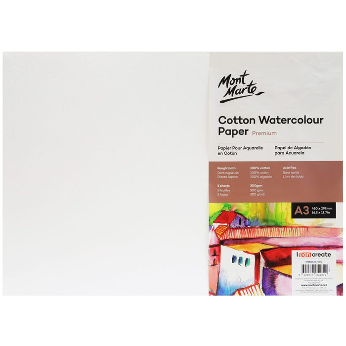 Cotton Watercolour Paper Premium 300gsm A3 (16.5 x 11.7in) 5 Sheets