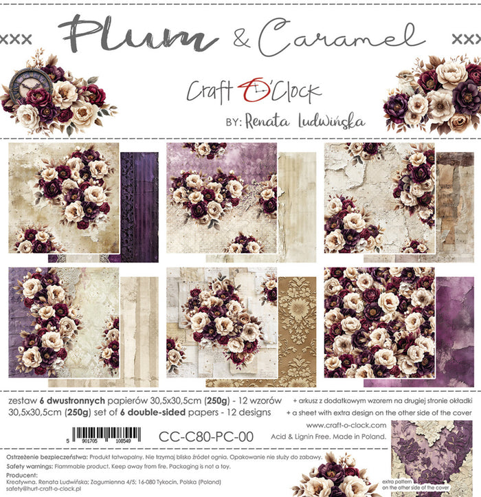 Craft O'Clock - 12X12 Paper Pad - Plum & Caramel. Available at Embellish Away in Bowmanville Ontario Canada.