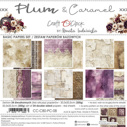 Craft O'Clock - 8X8 Basics Paper Pad - Plum & Caramel. 24 Double-sided sheets. Available at Embellish Away in Bowmanville Ontario Canada.