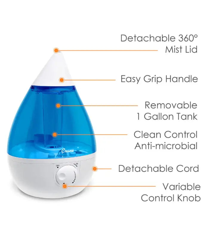 Crane Cool Mist Humidifier with sound machine and night light for restful sleep and air purification