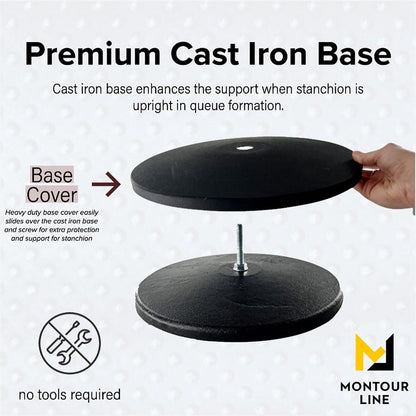 Crown Top Dual Rope Stanchion with Cast Iron Base - Montour Line CILineD - Crowd Control Warehouse