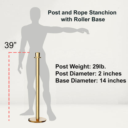 Crown Top Post and Rope Stanchion with Roller Base - Montour Line CELine - Crowd Control Warehouse