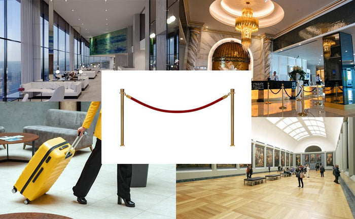 Crown Top Rope Stanchion with Fixed Base - Montour Line CXLineF - Crowd Control Warehouse