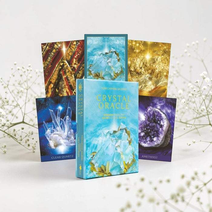 Crystal Oracle card set with images of crystals on a white background