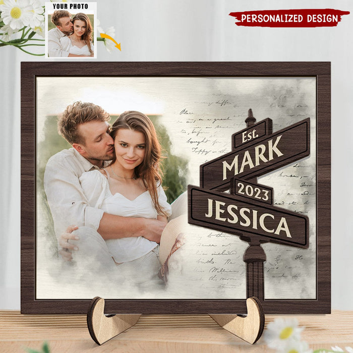 Custom Photo Anniversary Gift - Personalized 2-Layered Wooden Plaque With Stand