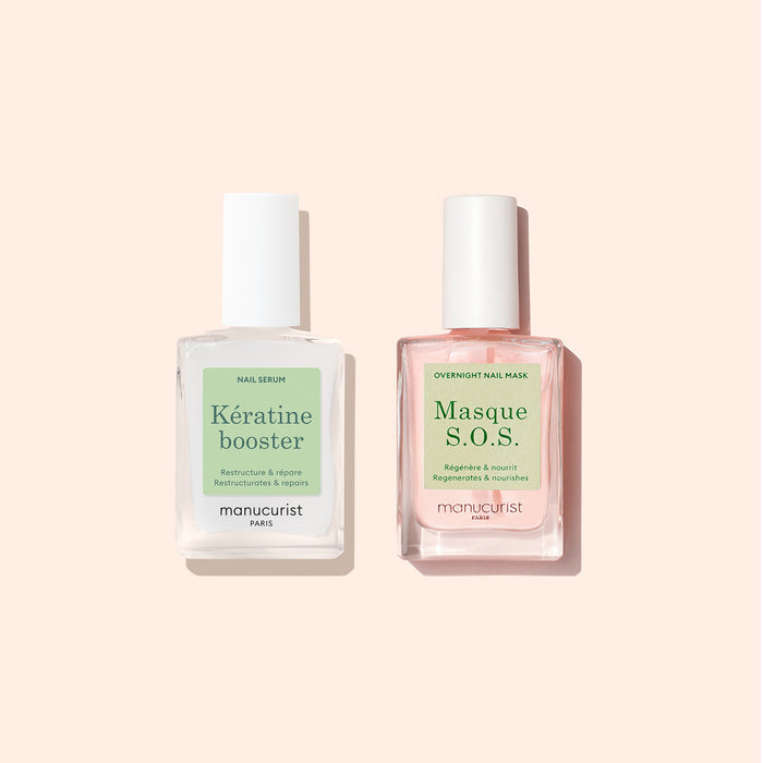The Manucurist Day  Night Duo, featuring two nail treatments, is displayed side by side on a pale background.