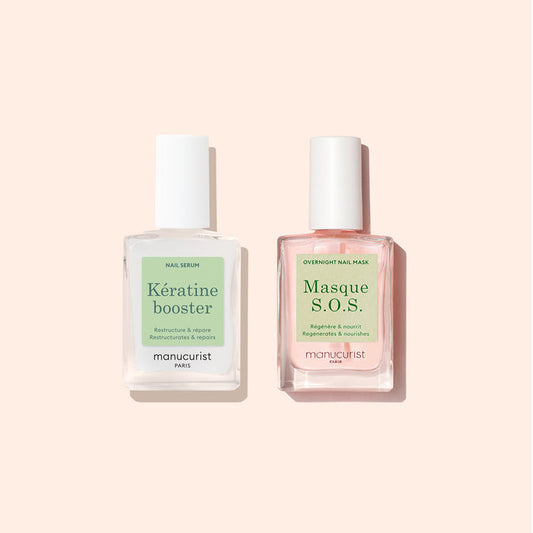 The Manucurist Day  Night Duo, featuring two nail treatments, is displayed side by side on a pale background.
