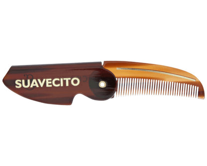 Deluxe Amber Folding Mustache Comb Unfolded Script Logo Side