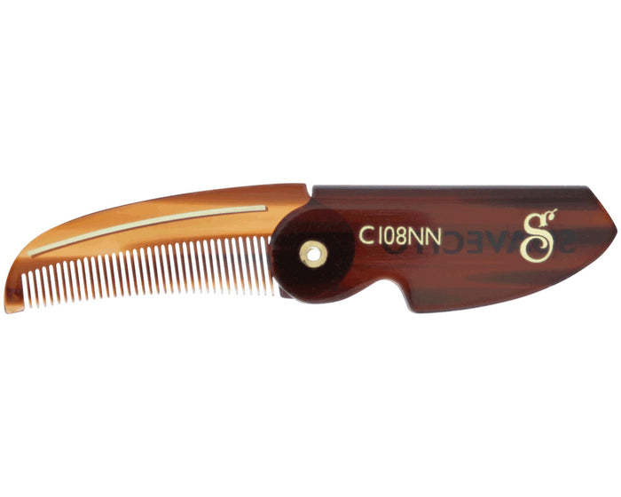 Deluxe Amber Folding Mustache Comb Unfolded S Logo Side