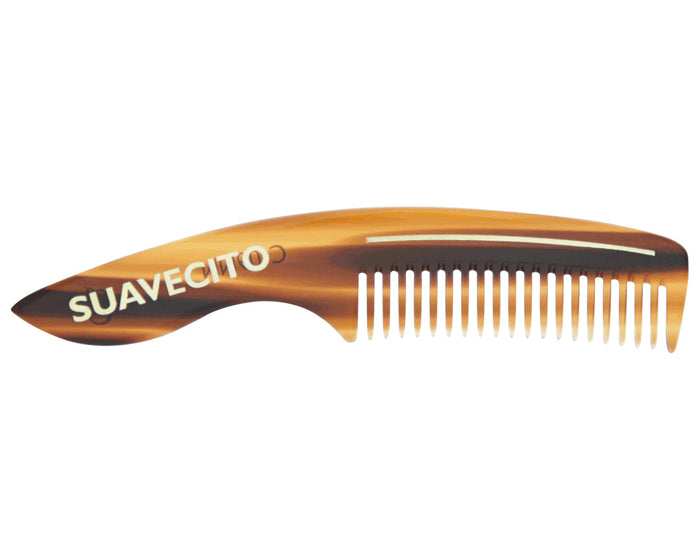 Deluxe Amber Handle Beard Comb Script Logo Side