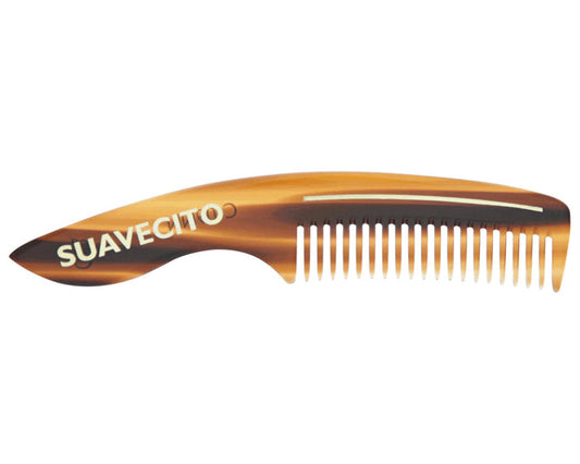 Deluxe Amber Handle Beard Comb Script Logo Side