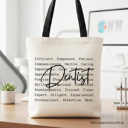 Dentist Definition Canvas Tote Bag, Dental Appreciation Words Gift Shopper Tote Bag OrnamentallyYou Black Handle
