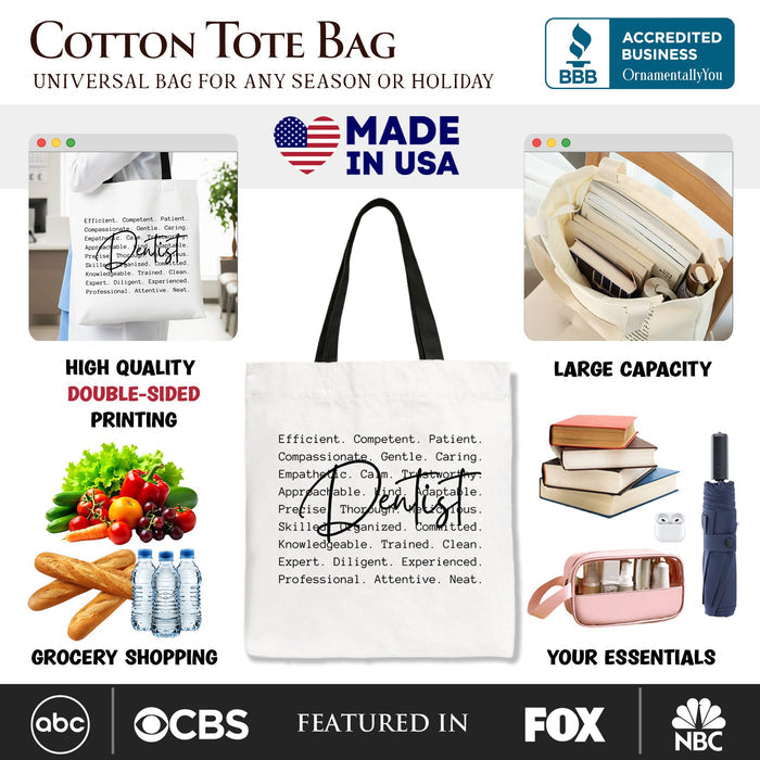 Dentist Definition Canvas Tote Bag, Dental Appreciation Words Gift Shopper Tote Bag OrnamentallyYou