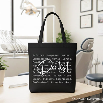 Dentist Definition Canvas Tote Bag, Dental Appreciation Words Gift Shopper Tote Bag OrnamentallyYou Black