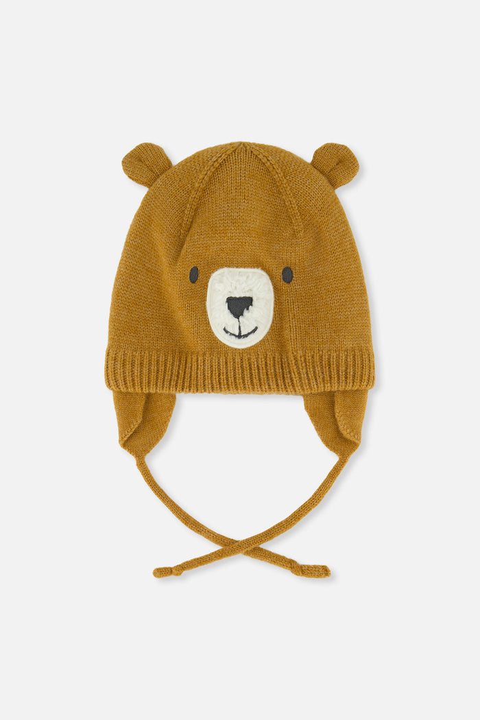 Deux Par Deux Baby Knit Hat in Brown Bear