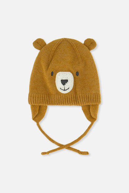 Deux Par Deux Baby Knit Hat in Brown Bear
