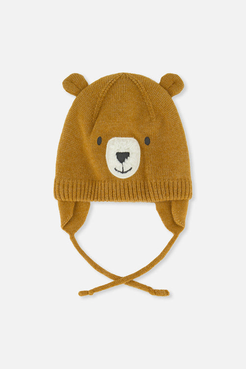 Deux Par Deux Baby Knit Hat in Brown Bear
