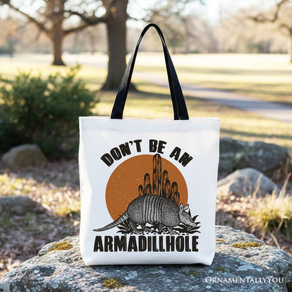 Don’t Be An Armadillhole Armadillo Canvas Tote Bag, Funny Western Animal Gift Shopper Tote Bag OrnamentallyYou Black Handle