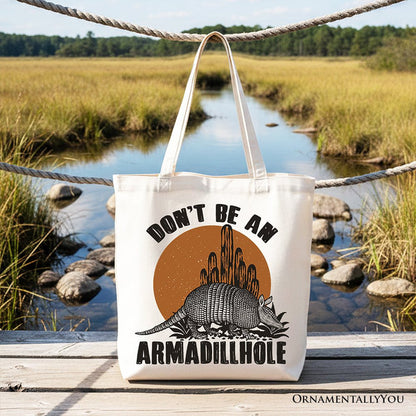 Don’t Be An Armadillhole Armadillo Canvas Tote Bag, Funny Western Animal Gift Shopper Tote Bag OrnamentallyYou White