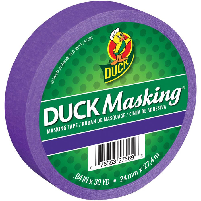 Duck - Masking Tape .94"X30yd - Purple. ShurTech-Duck Masking Tape. This color masking tape is made with a writable, crepe paper backing with a medium-high adhesion making it ideal for labeling, color coding, decorating, arts and crafts and more! Tape is removable and will not leave a residue. This package contains 30 yards of 1 inch wide color masking tape. Made in USA. Available at Embellish Away located in Bowmanville Ontario Canada.
