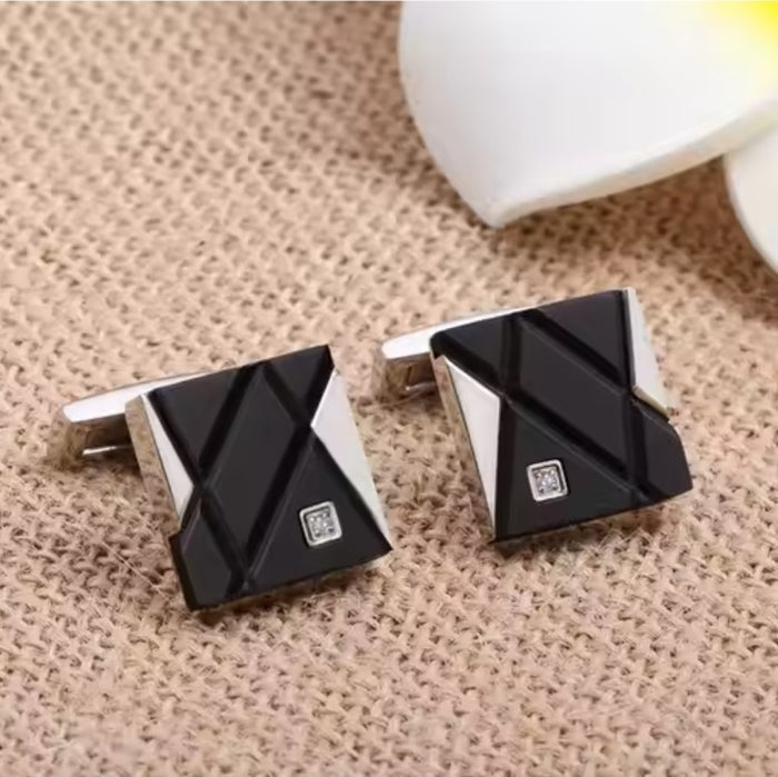Elegant Stainless Steel and Carbon Fiber Cufflinks with Cubic Zirconium