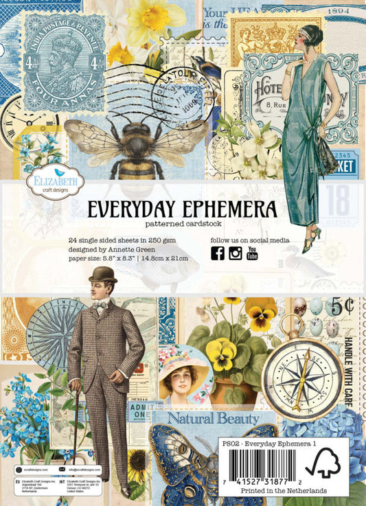 Elizabeth Crafts - Patterned Cardstock Pad - Everyday Ephemera. Available at Embellish Away in Bowmanville Ontario Canada.