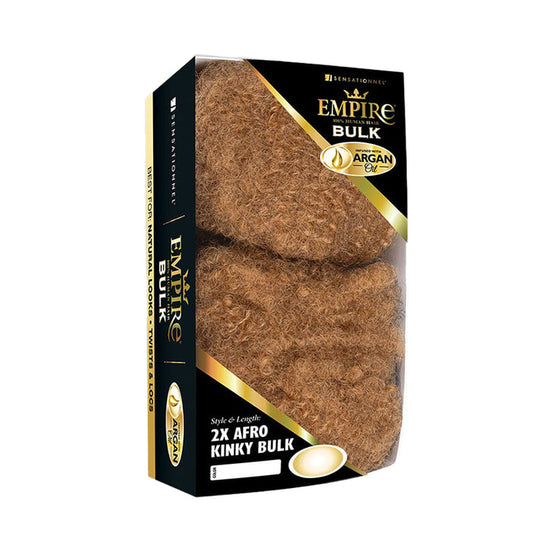SENSATIONNEL Empire 16 inch afro kinky bulk hair in light brown packaged braid bulk with argan oil box