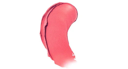 Matte sheer pink lipstick swatch with creamy texture on white background
